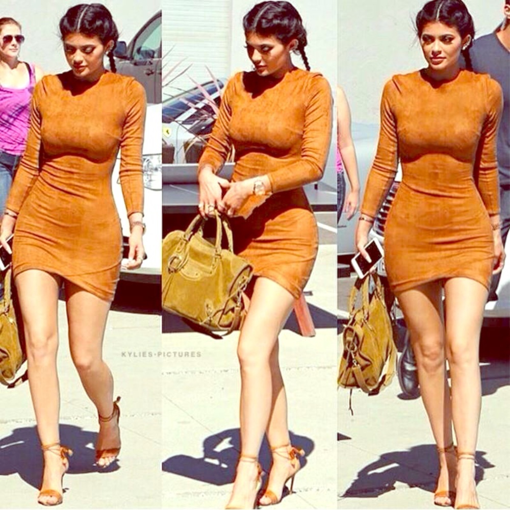 Kylie Jenner Brown Faux Suede Mini Dress S- Small